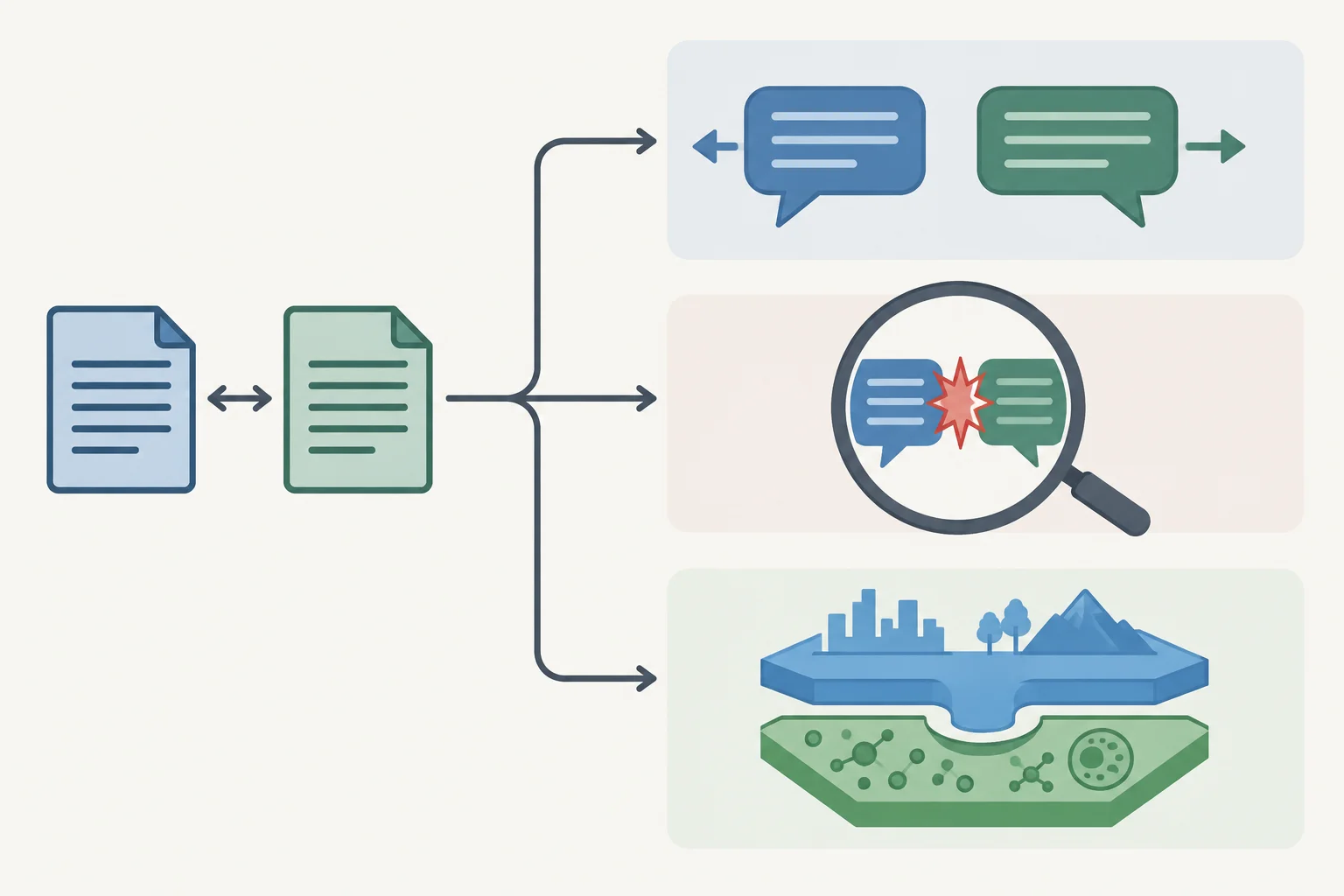 Diagrama com três possibilidades: oposição entre conteúdos, exclusão sob as mesmas condições e explicações em níveis complementares.