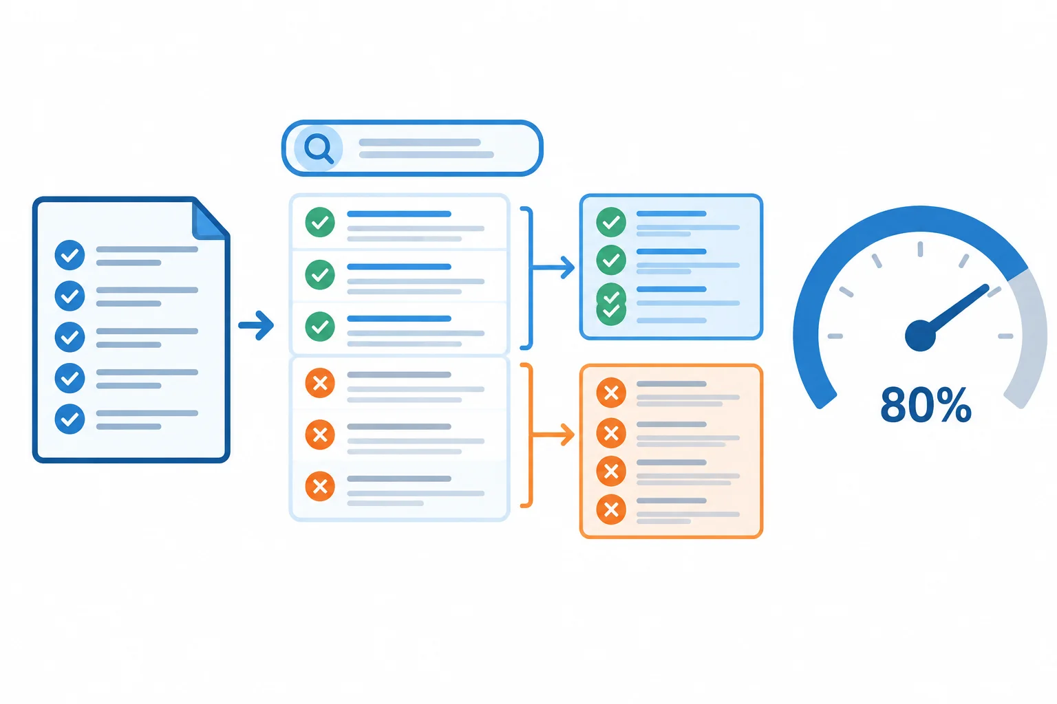 Diagrama mostrando que critérios definidos previamente orientam a classificação de resultados antes do cálculo de precisão.