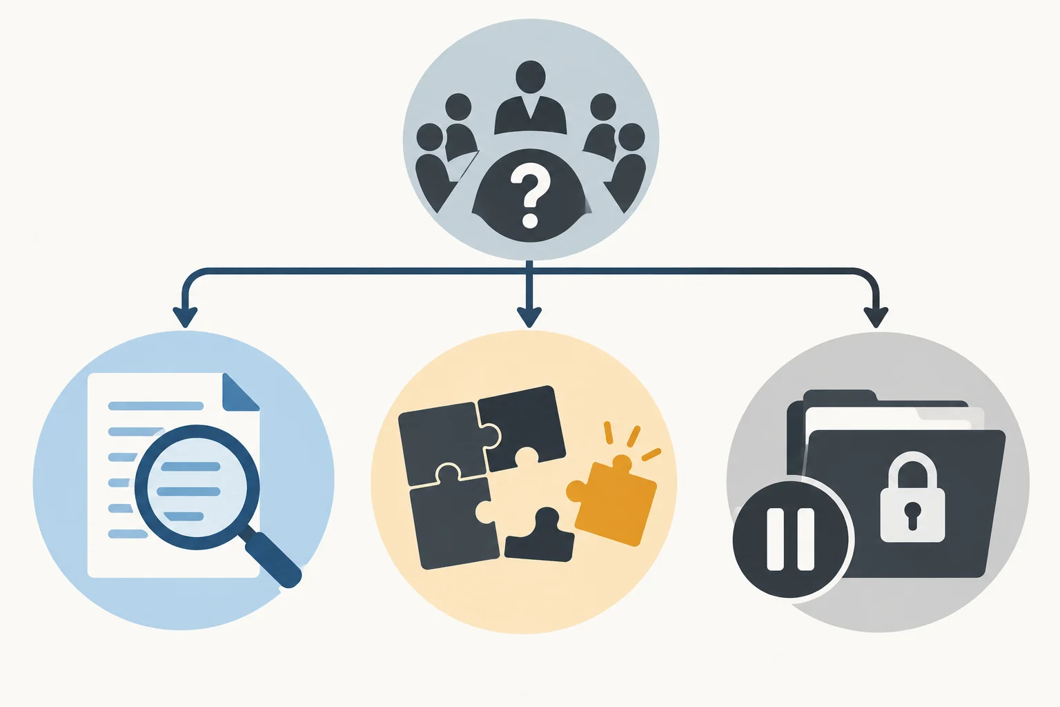 Diagrama com uma questão pendente que se divide em verificação, decisão parcial e suspensão.