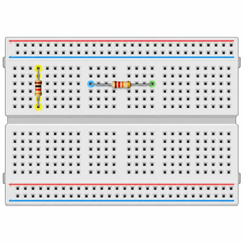 Um resistor ficou com os dois terminais no mesmo grupo.