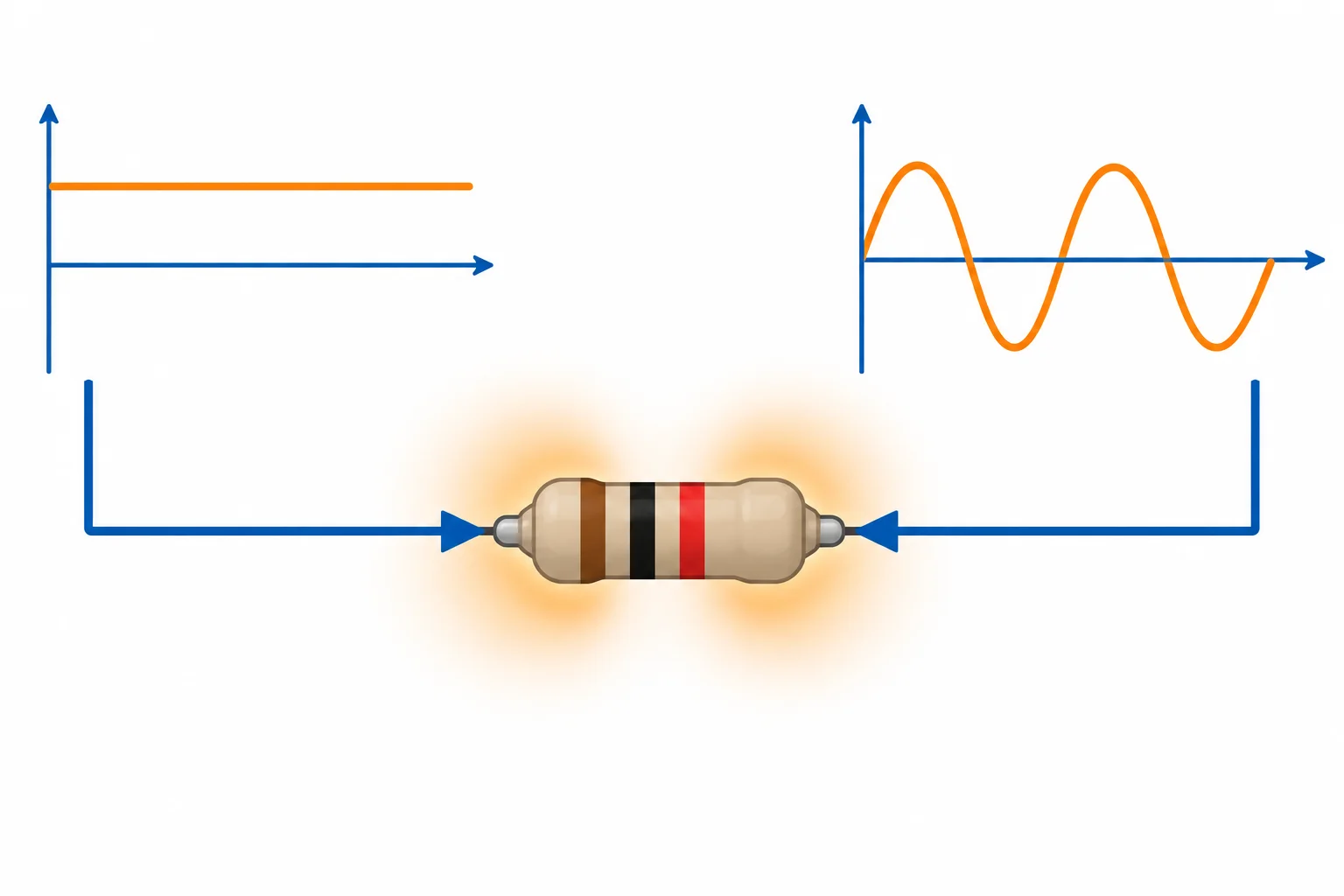 Comparação entre tensão contínua e tensão variável produzindo o mesmo aquecimento médio em um resistor.