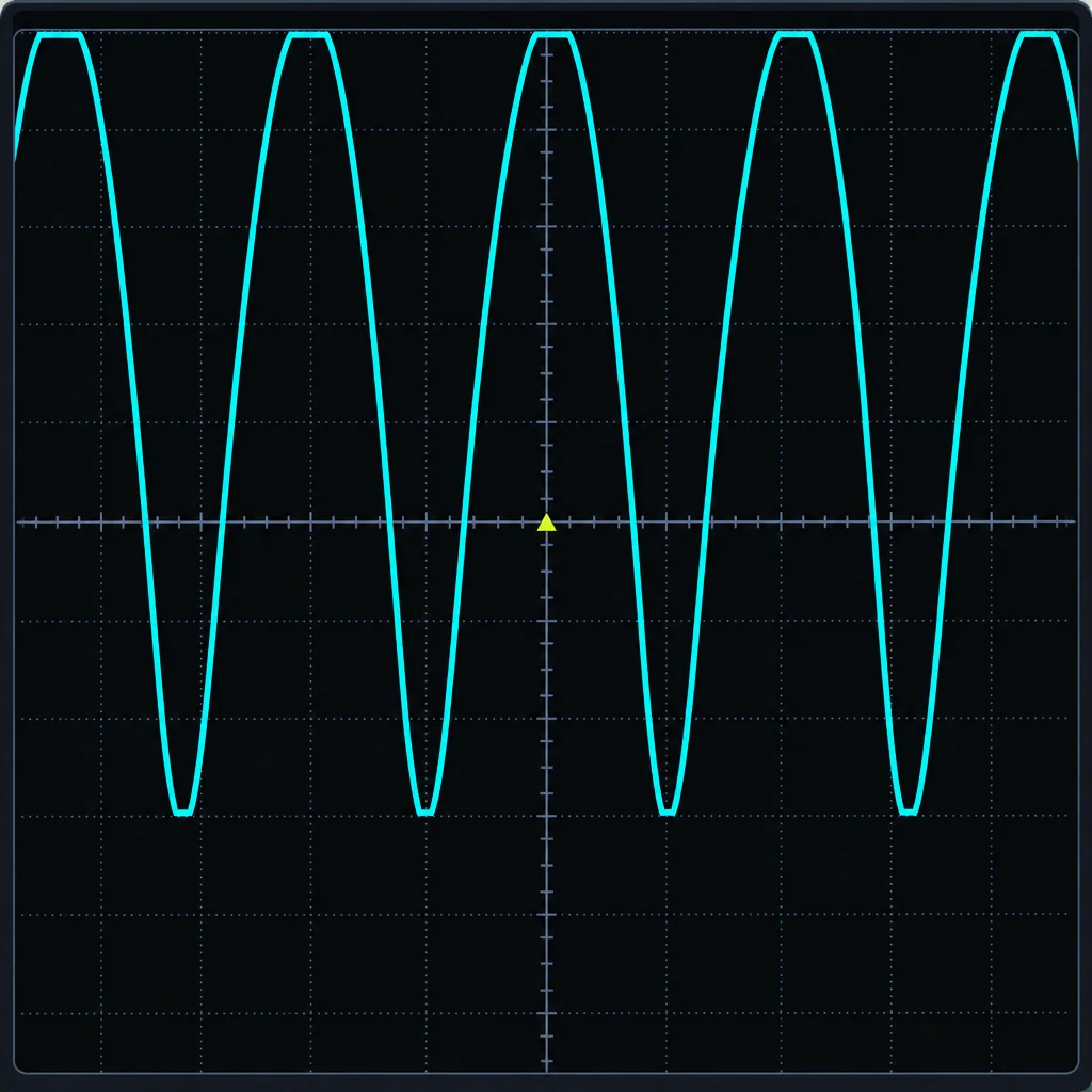 Cinco ciclos aparecem, mas os picos estão cortados nas bordas verticalmente.