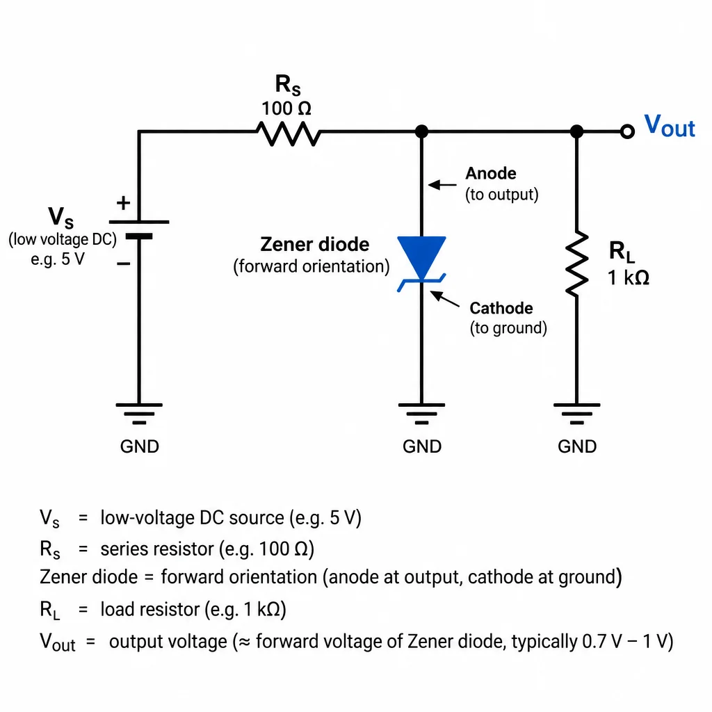 Resistor série, mas Zener em polarização direta.