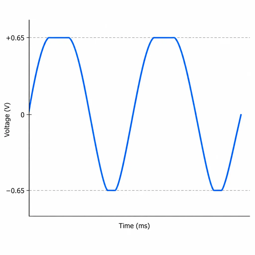 Recorte simétrico em +0,65 V e −0,65 V.