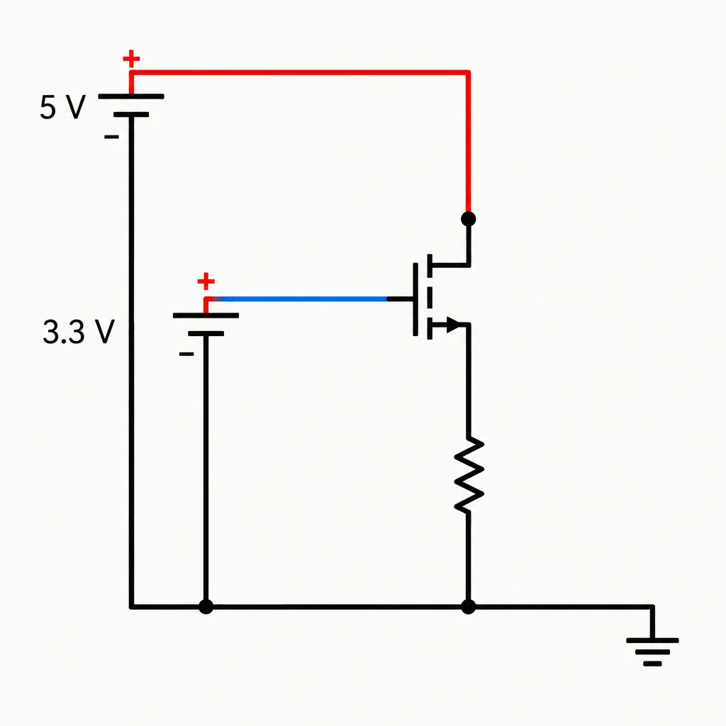 MOSFET acima da carga, com a carga entre source e retorno.