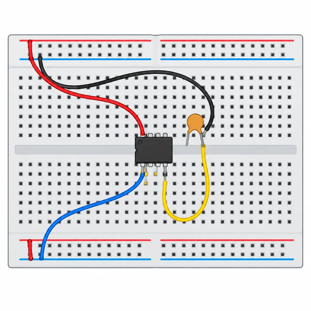 O capacitor usa caminhos longos e o segmento de trilho necessário está interrompido.