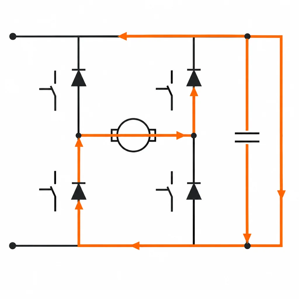 Retorno ao barramento pelo capacitor.