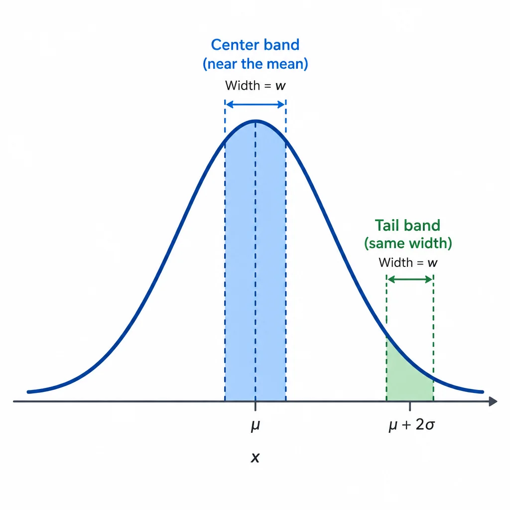 Curva em sino com uma faixa central e outra próxima à cauda.