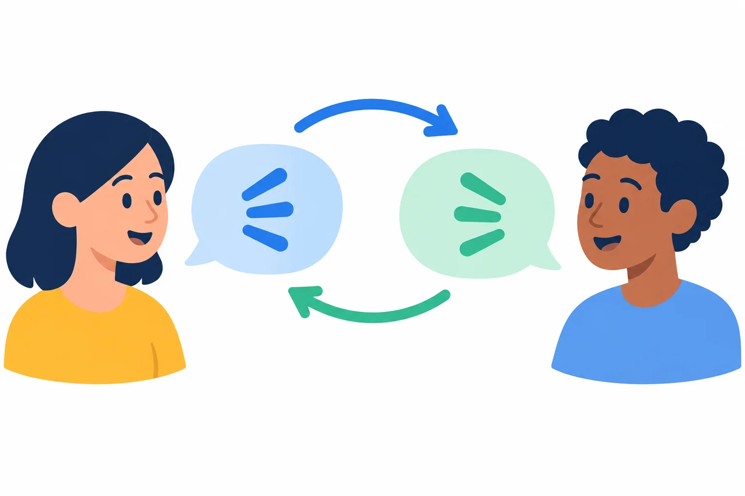 Diagrama de uma pessoa agradecendo e outra respondendo, em dois turnos de conversa.