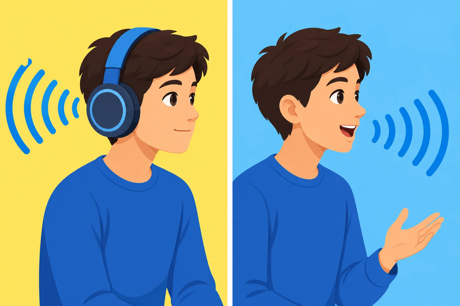Comparação entre escutar um áudio e repetir o que foi ouvido em voz alta.