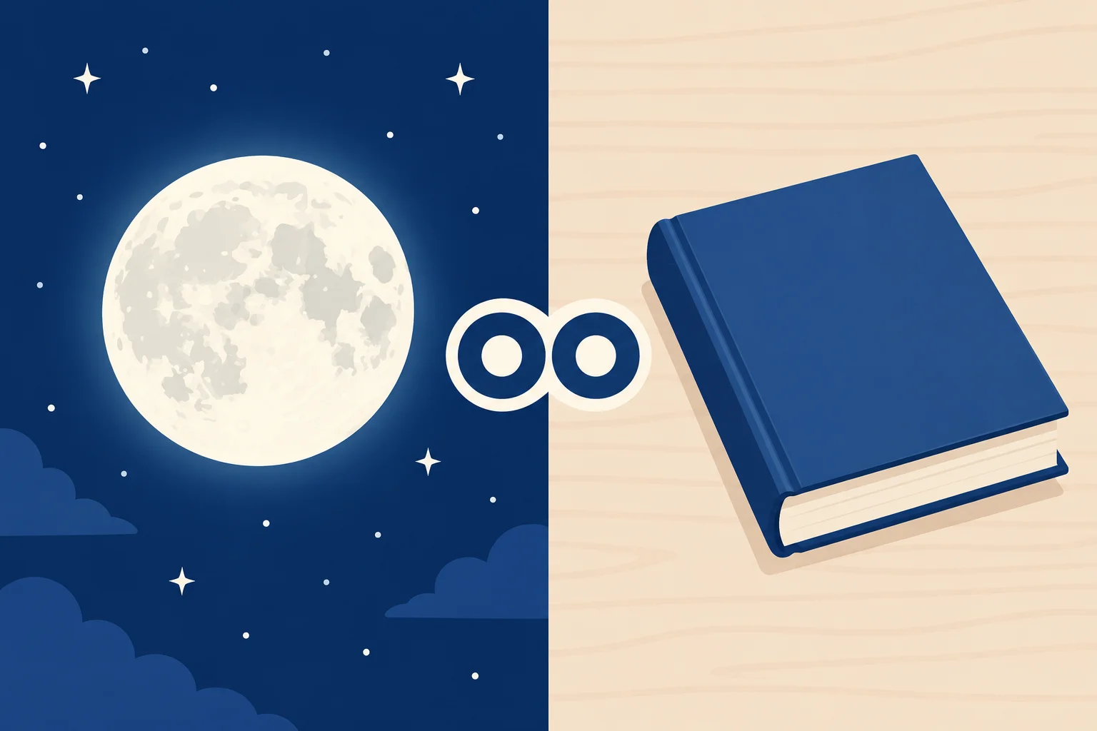 À esquerda há uma lua, representando moon; à direita, um livro, representando book. A sequência oo liga os dois exemplos.