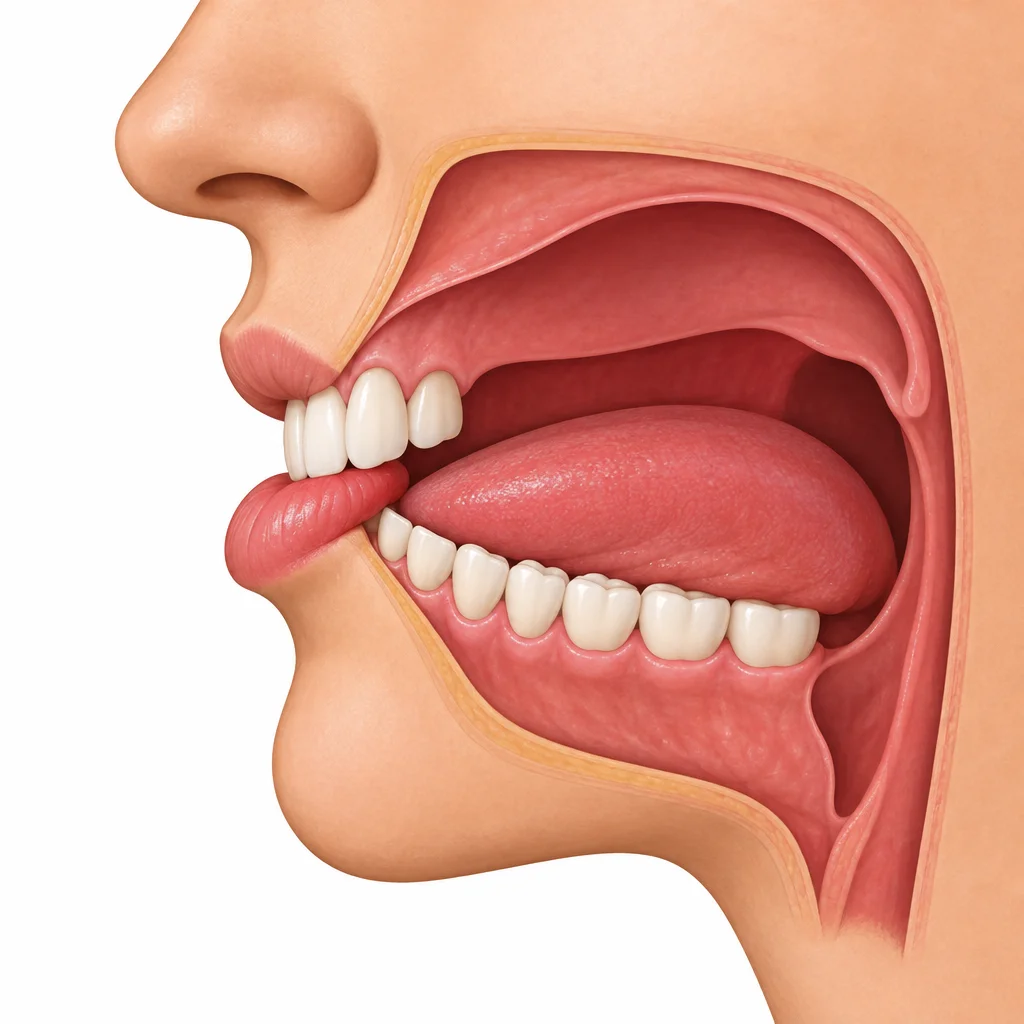 Lábio preso entre os dentes