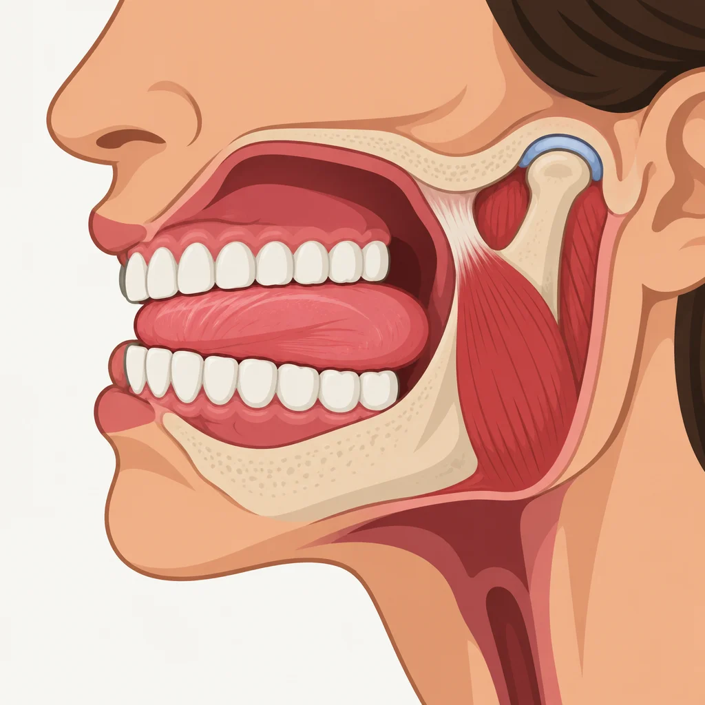 Língua apertada entre dentes fechados.