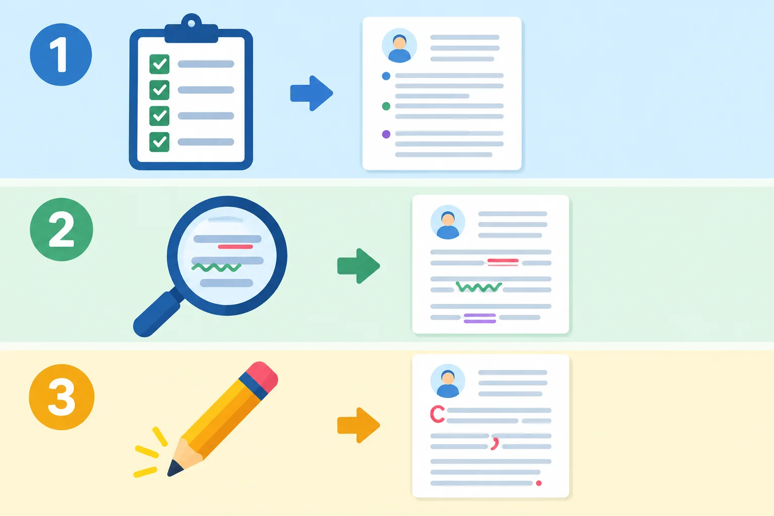 Diagrama de uma apresentação sendo revisada em três etapas: conteúdo, estruturas e convenções.