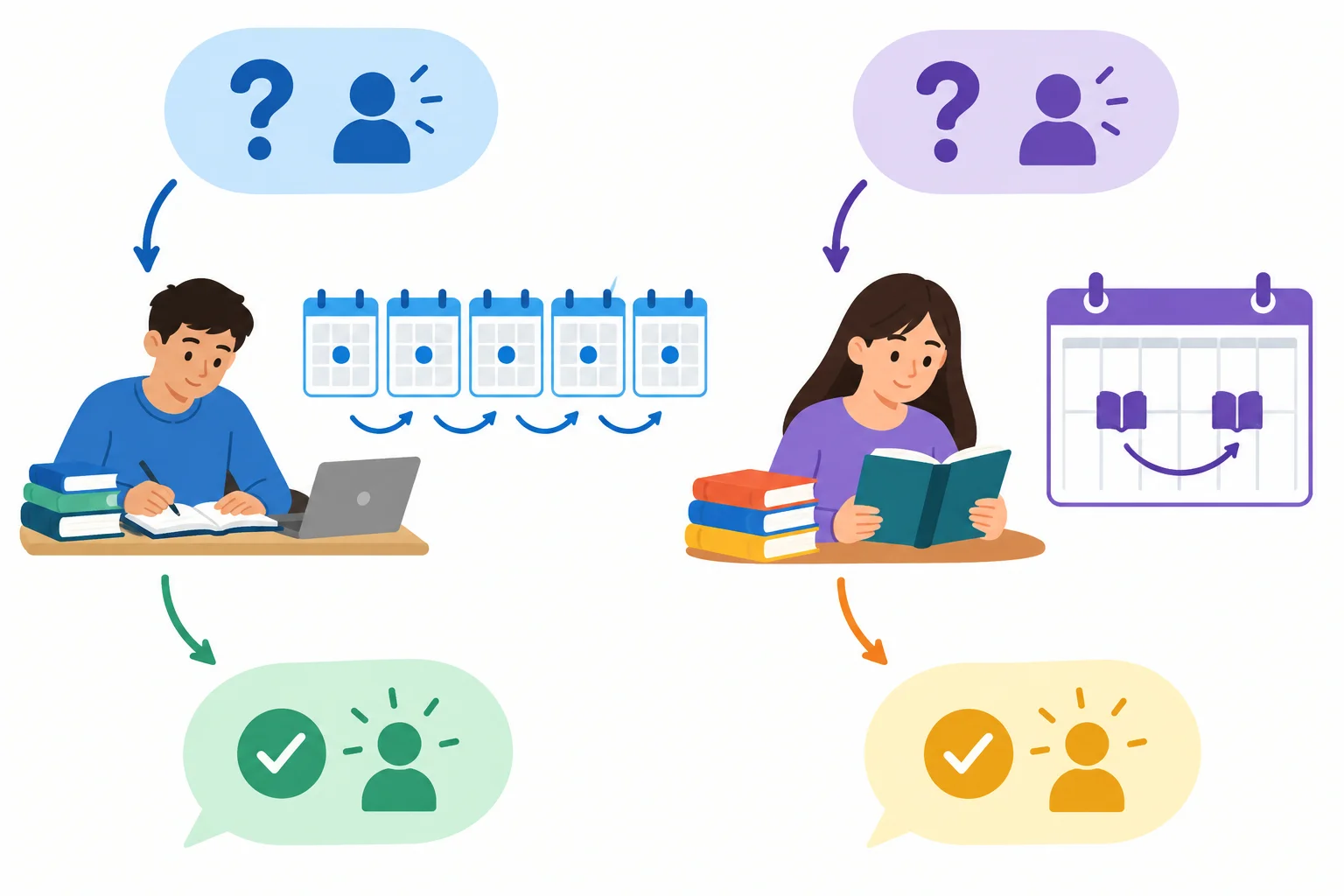 Diagrama com duas conversas: uma atividade que se repete diariamente e outra que acontece duas vezes por semana.