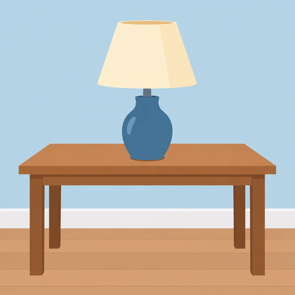 A luminária toca a mesa.