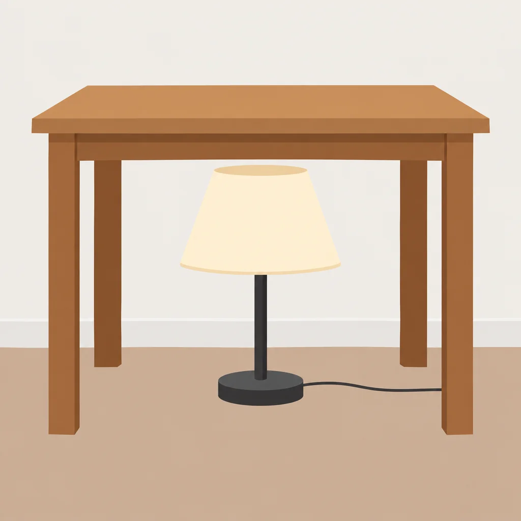 A luminária está embaixo da mesa.
