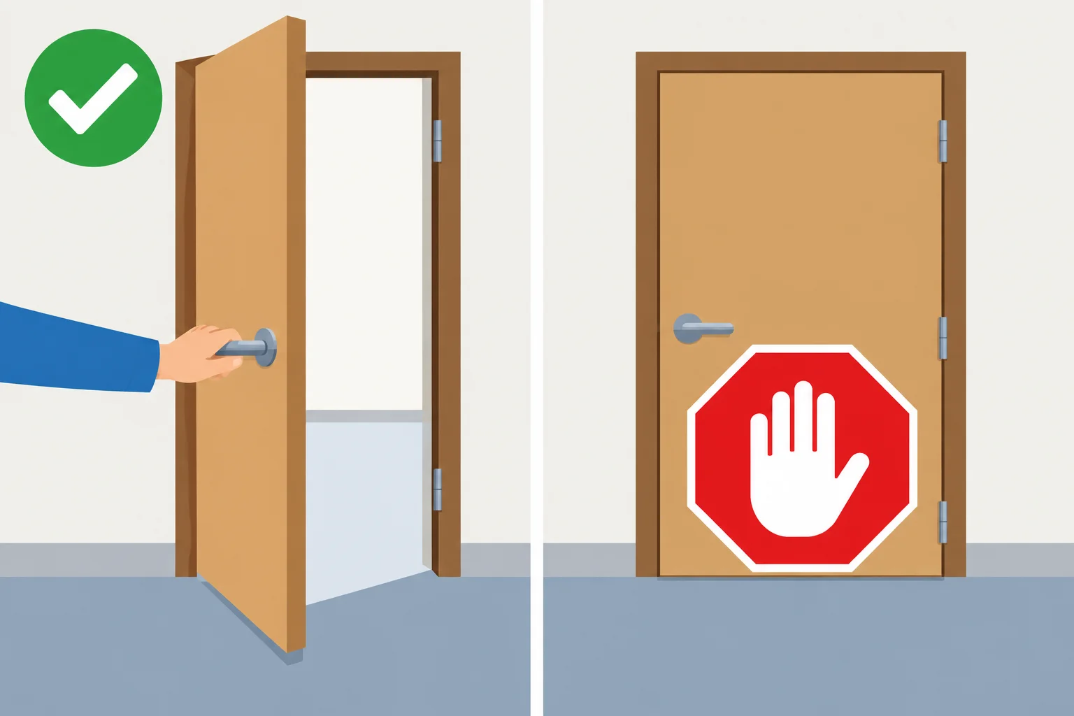 Comparação visual entre abrir uma porta e não abrir uma porta.