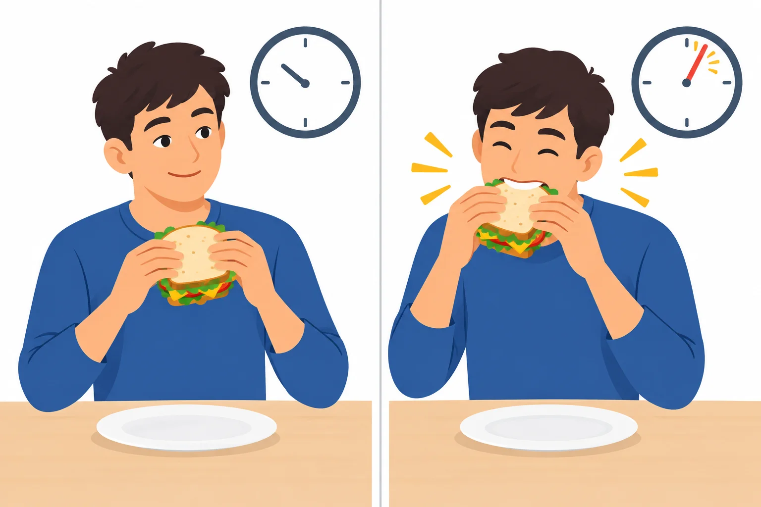 Comparação visual entre uma ação acontecendo agora e uma ação destacada como acontecendo neste exato momento.
