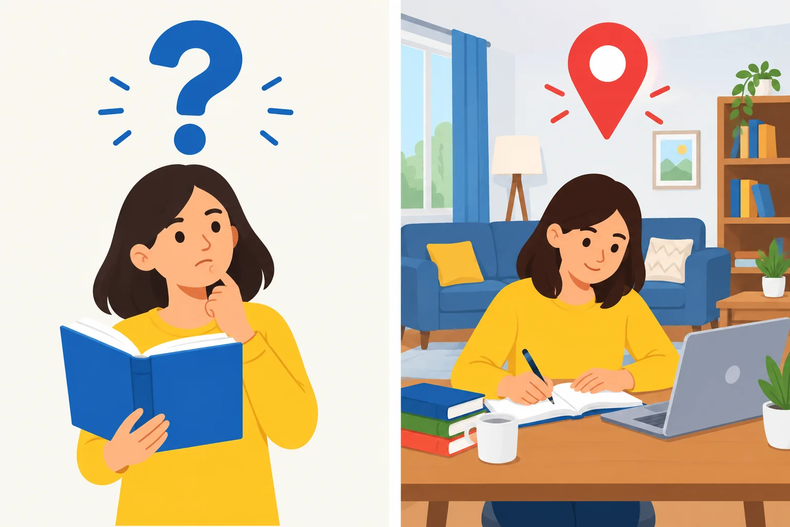 Comparação visual entre perguntar qual atividade uma pessoa faz e perguntar em qual lugar ela estuda.