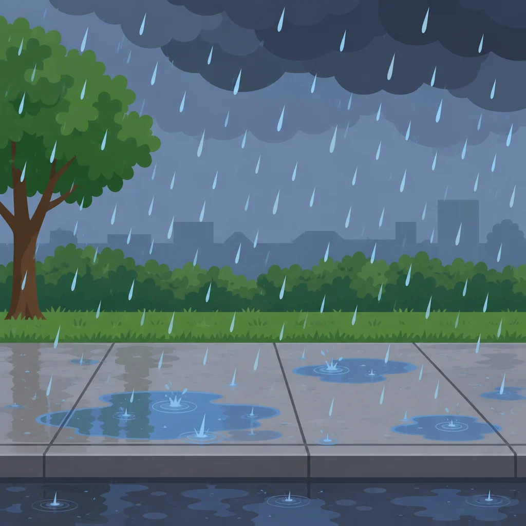 Há gotas caindo agora.