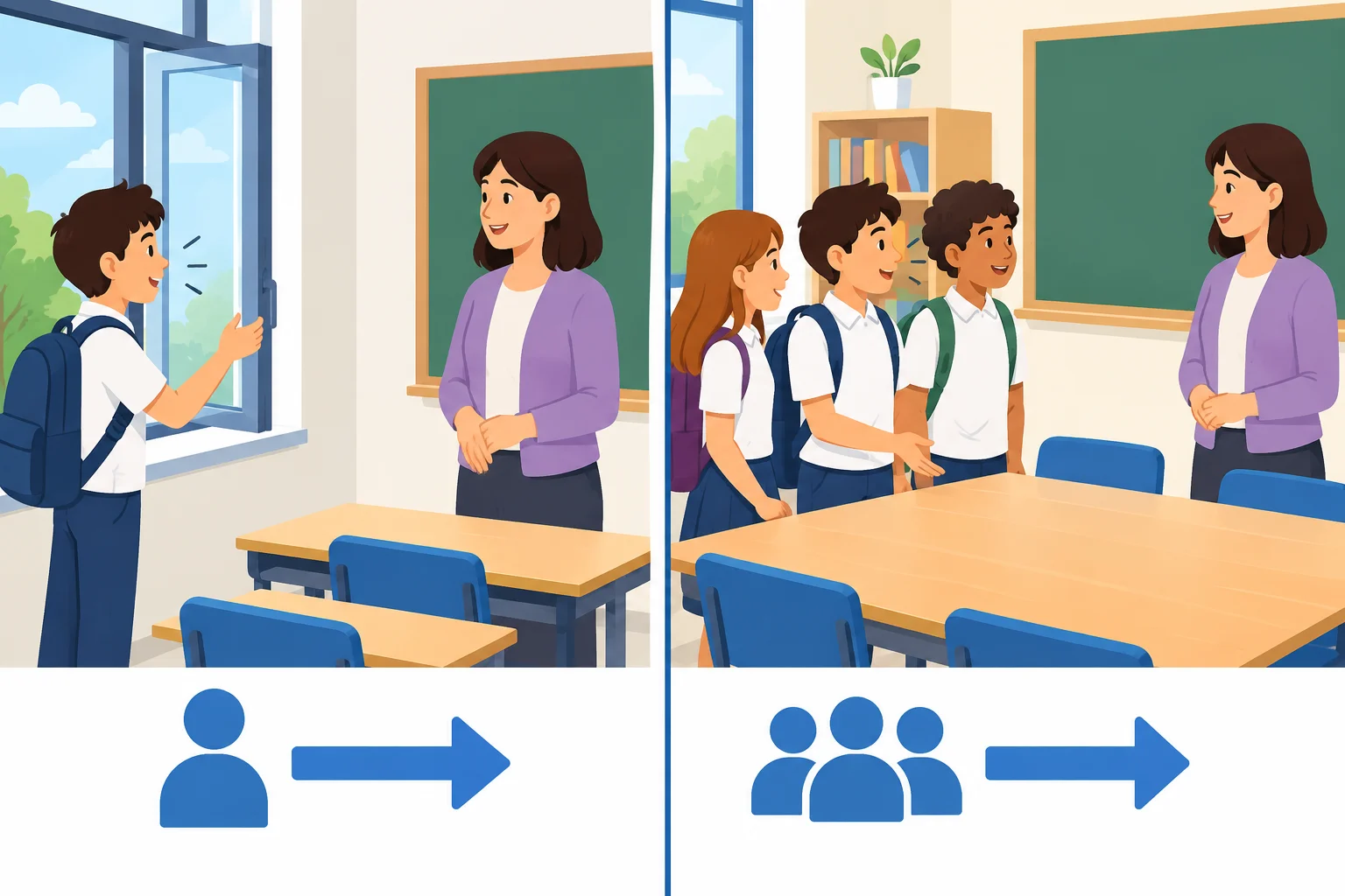 Comparação entre uma pessoa pedindo autorização sozinha e um pequeno grupo pedindo autorização.