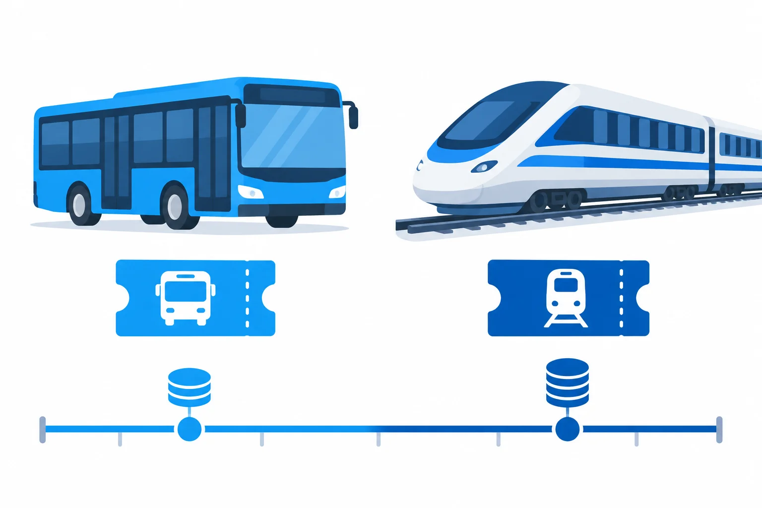 Diagrama de um ônibus com preço menor e um trem com preço maior em uma escala de preço.