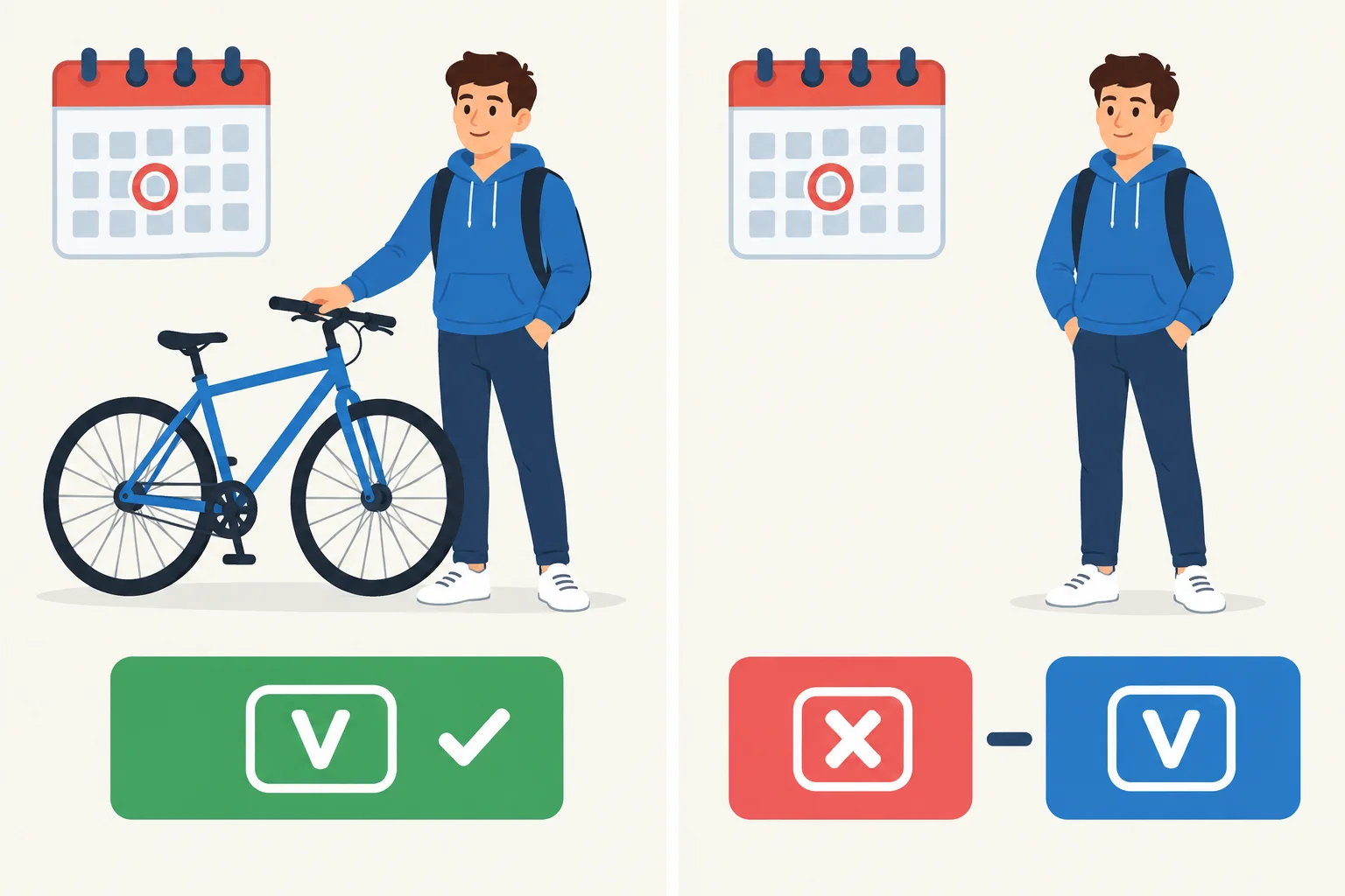 Diagrama visual comparando had a bike com didn't have a bike.