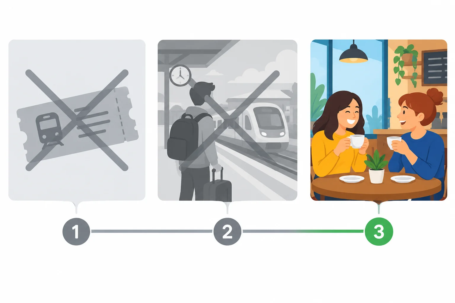 Linha do tempo que separa ações negadas, em cinza e riscadas, de um encontro que realmente aconteceu.
