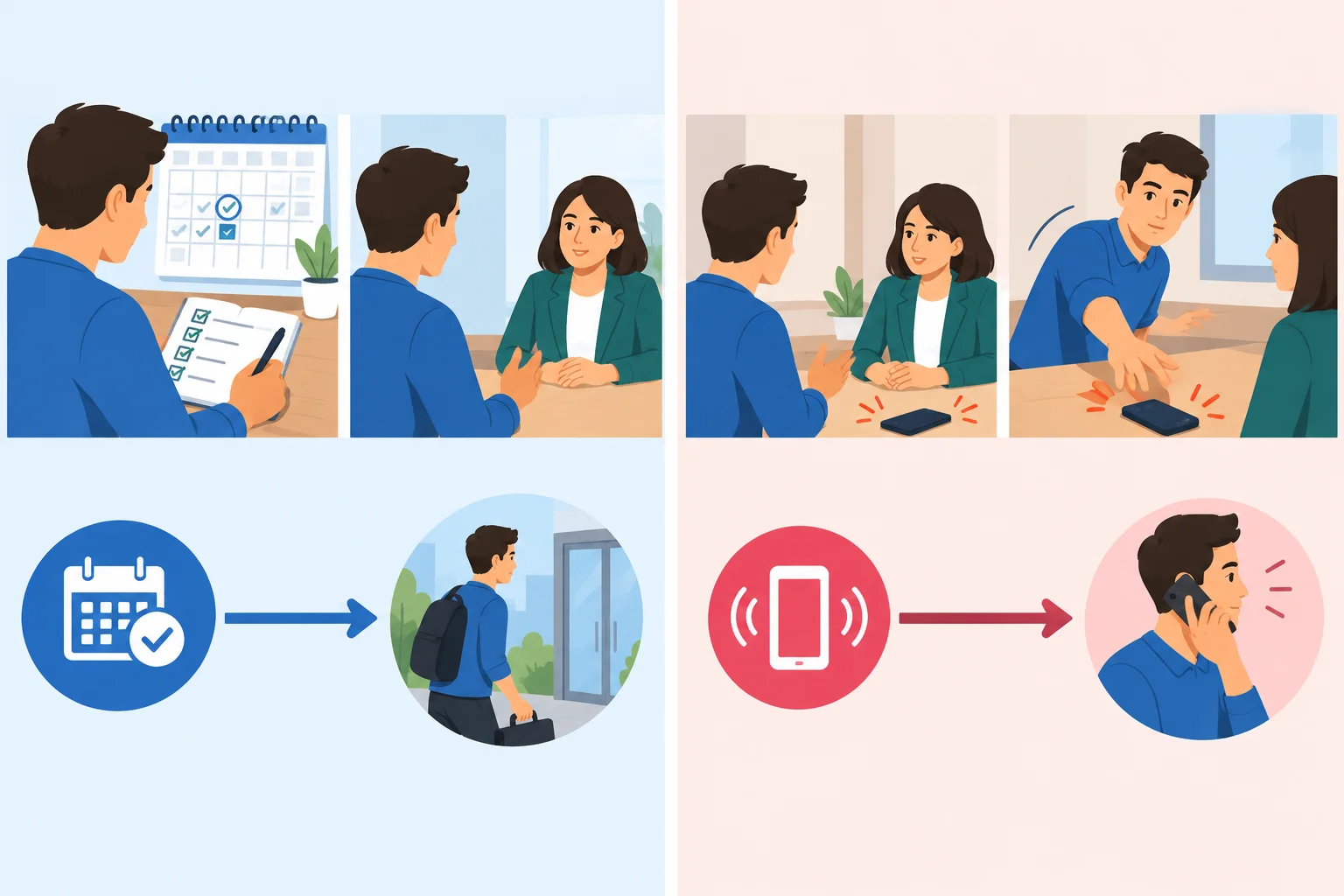 Comparação visual entre uma intenção decidida antes e uma decisão tomada ao receber uma informação.