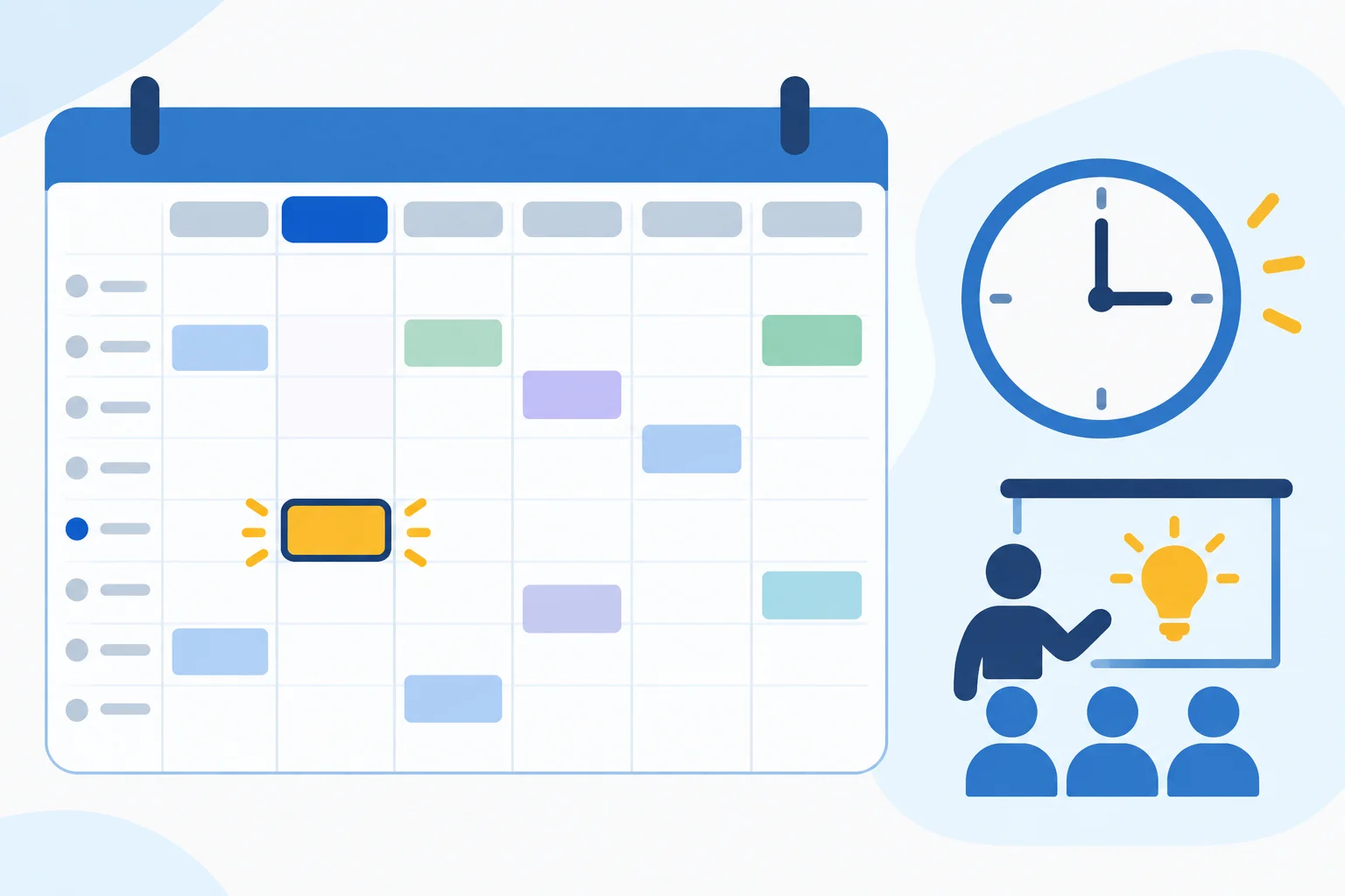 Calendário com uma oficina marcada para terça-feira às três da tarde.