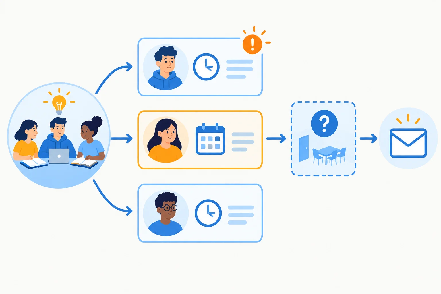 Diagrama com um objetivo central ligado a tarefas que mostram responsável, prazo e prioridade; um detalhe pendente leva a um próximo passo.