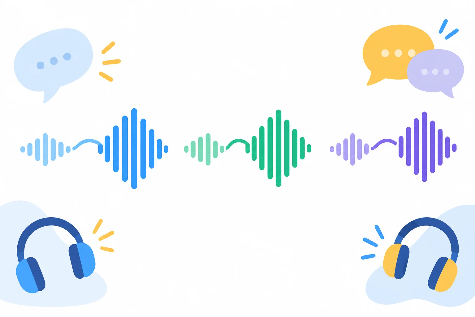 Diagrama com pares de ondas sonoras conectadas: uma parte curta ligada a uma parte mais forte.