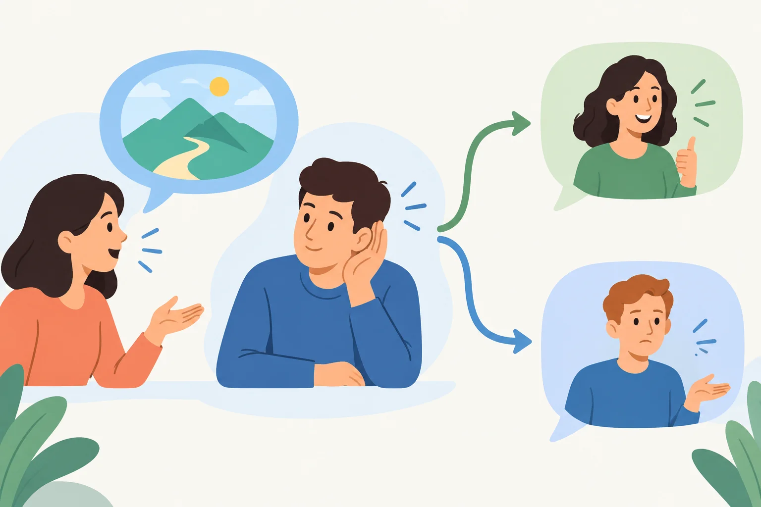 Diagrama de uma pergunta geral sobre experiência que leva a respostas diferentes, mostrando que a próxima fala depende da resposta.