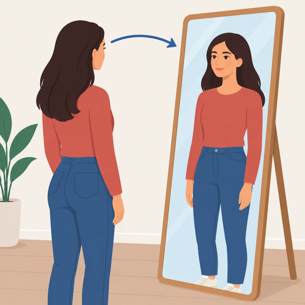 She saw herself in the mirror.
