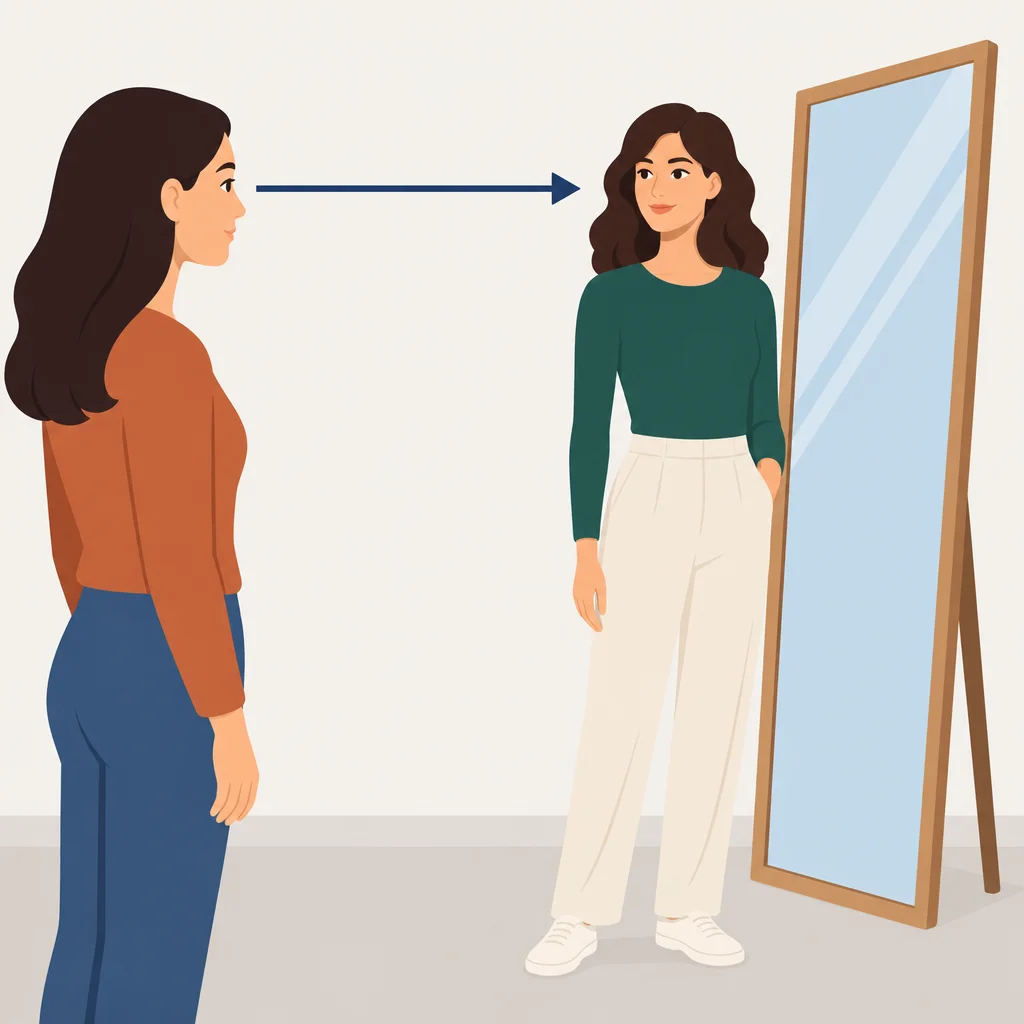 She saw her in the mirror.