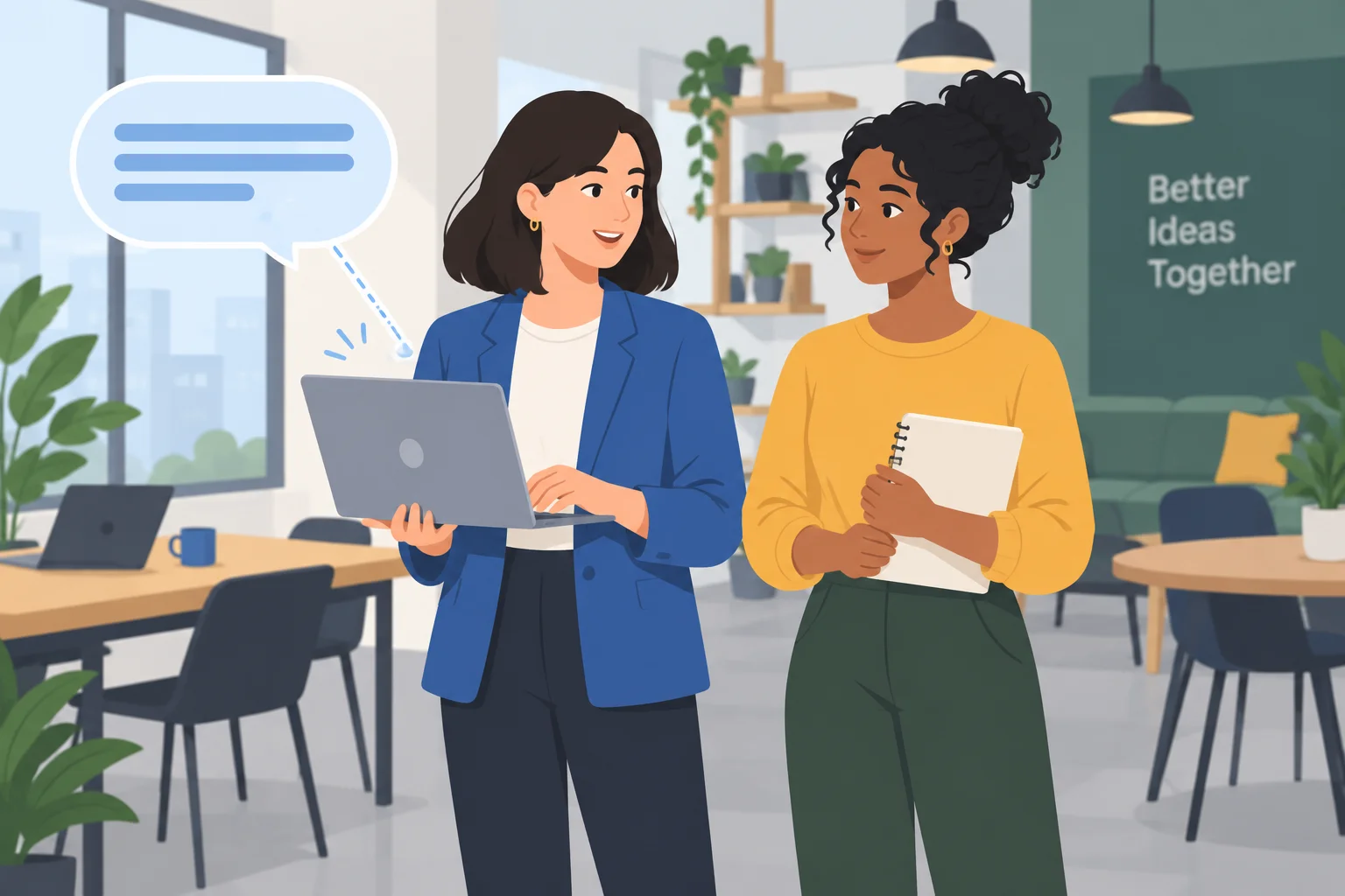 Duas mulheres lado a lado; apenas uma está com um laptop, mostrando como um detalhe pode identificar uma pessoa.