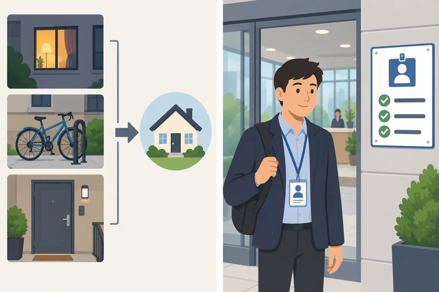 Comparação visual entre pistas que levam a uma conclusão e uma regra de entrada em um local.
