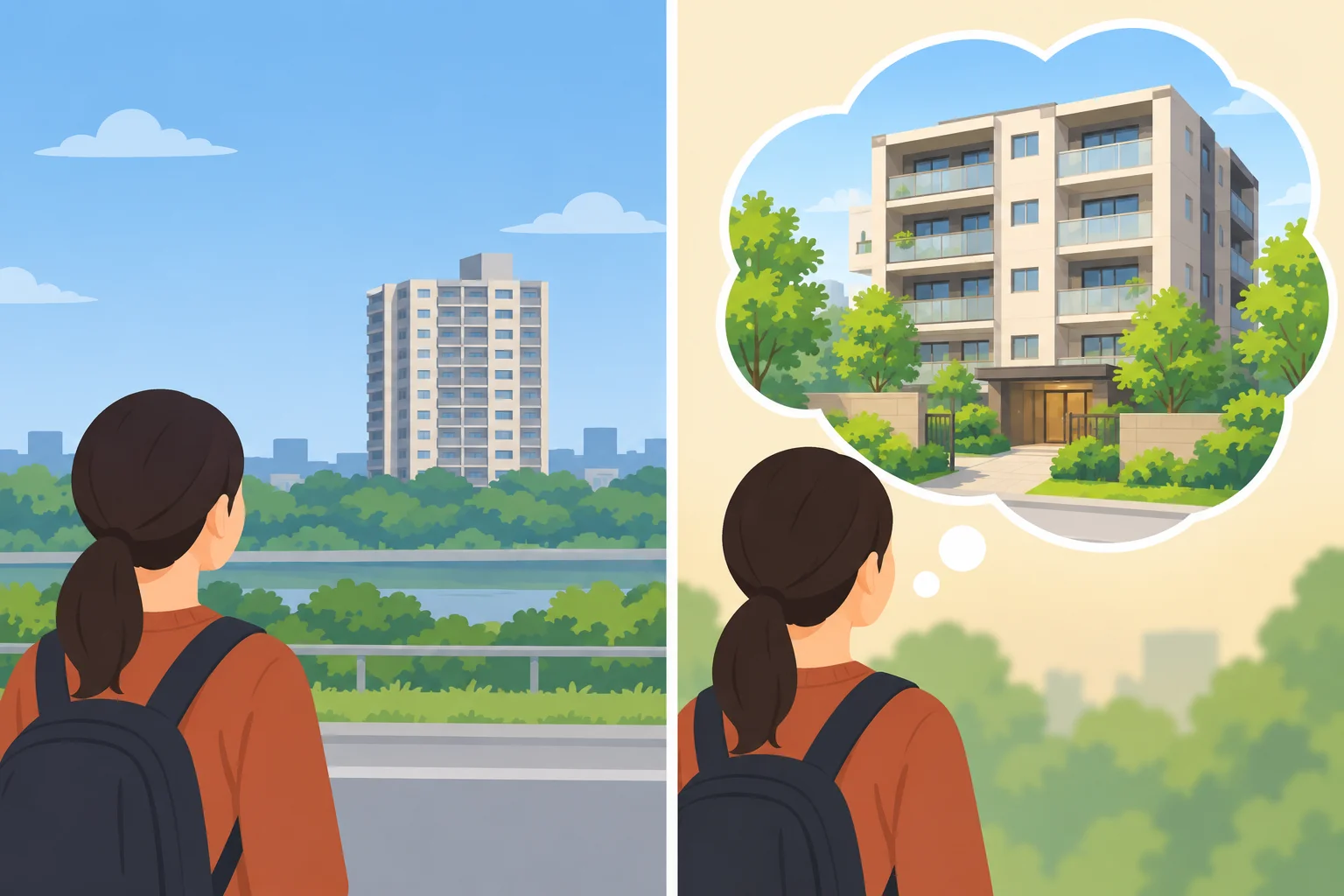 Comparação visual entre uma situação atual e uma mudança apenas imaginada.