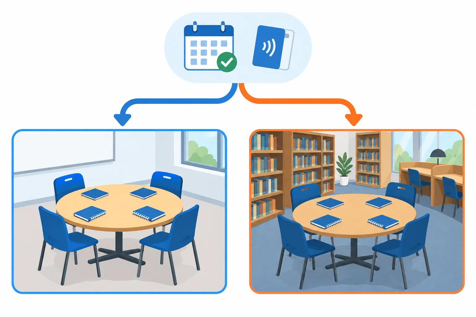 Diagrama de um encontro de estudos que segue para uma sala de aula ou para uma biblioteca conforme uma verificação de disponibilidade.