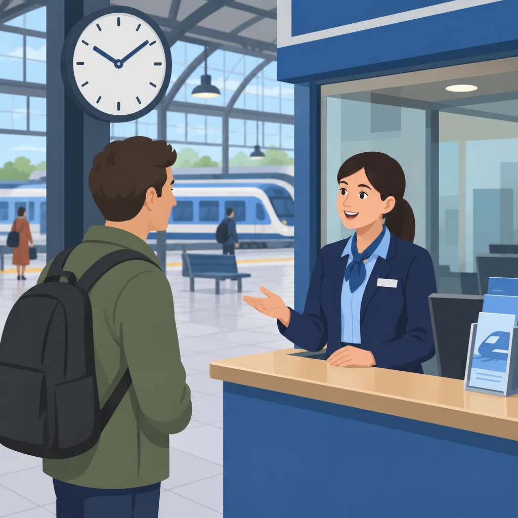 Nina e o visitante estão na estação.
