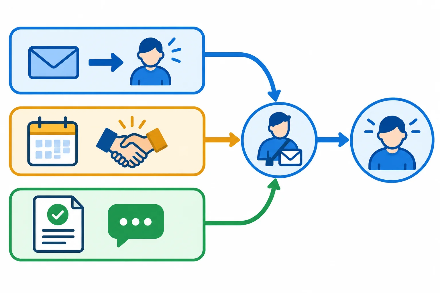 Diagrama com três trilhas separadas para pedido, compromisso e realização informada.