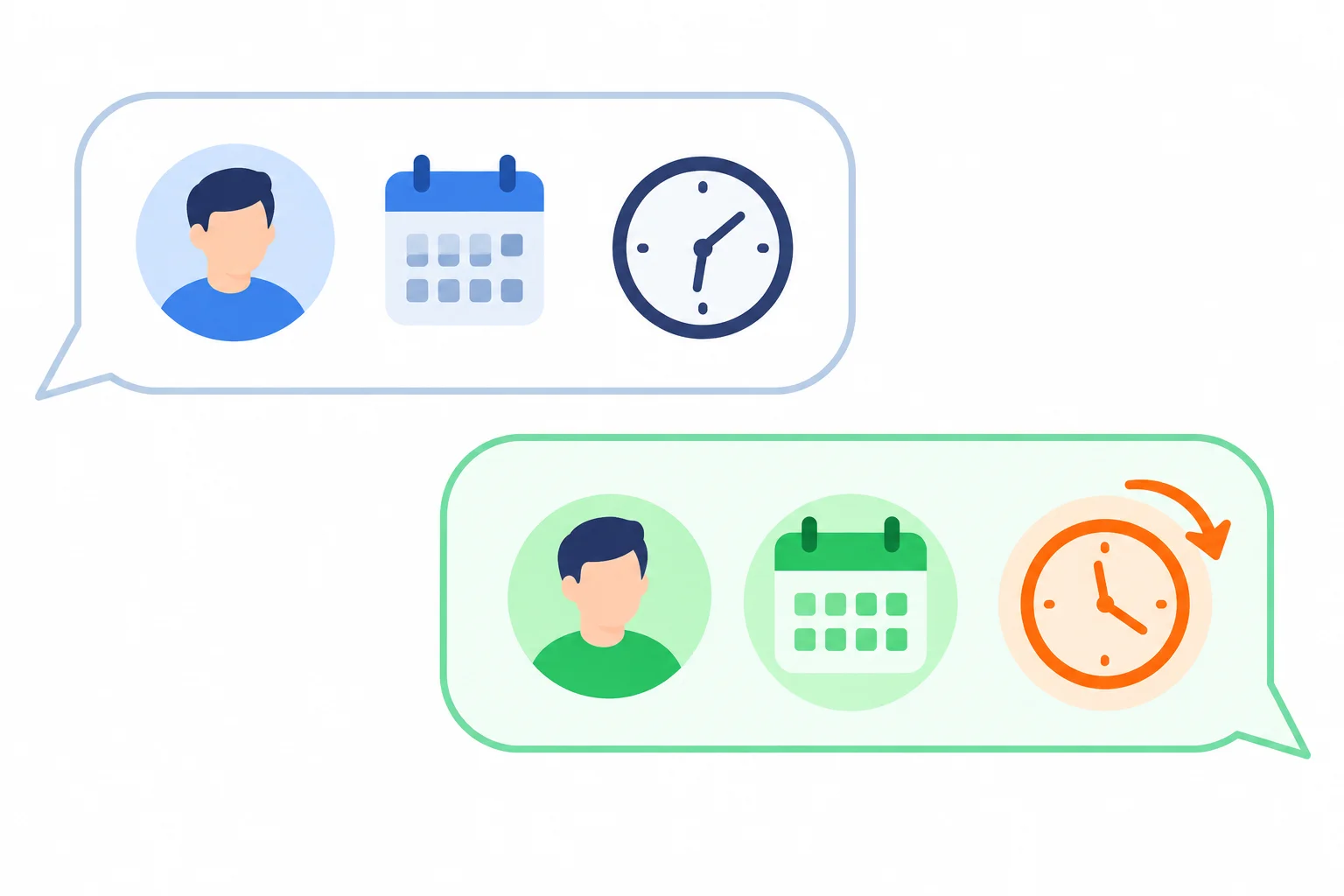 Diagrama de uma mensagem com três informações: duas ficam destacadas em verde e apenas uma recebe correção em laranja.