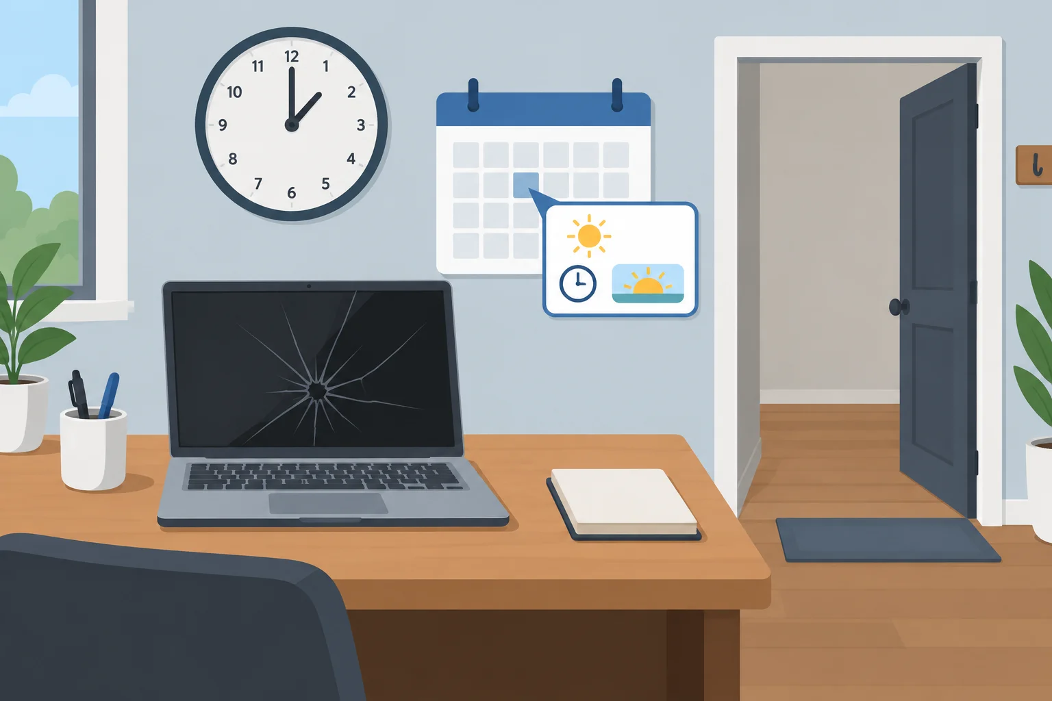 Computador de trabalho sem conserto, horário posterior ao atendimento previsto e ausência do técnico.
