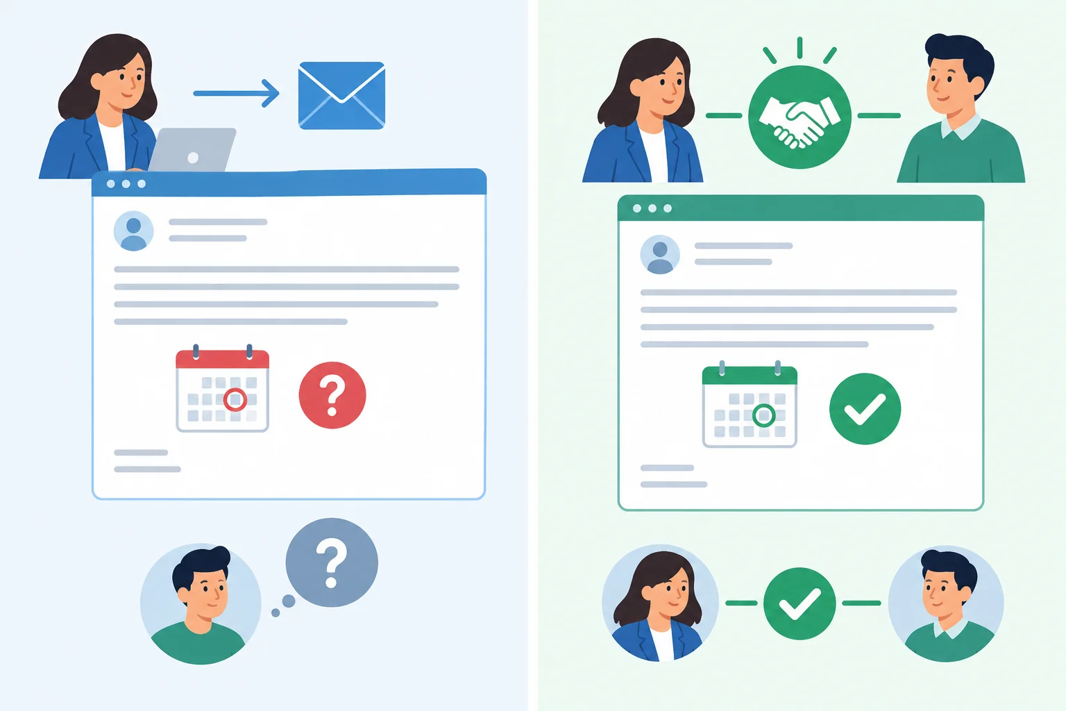 Comparação visual entre um prazo solicitado pelo remetente e um prazo confirmado pelas duas partes.
