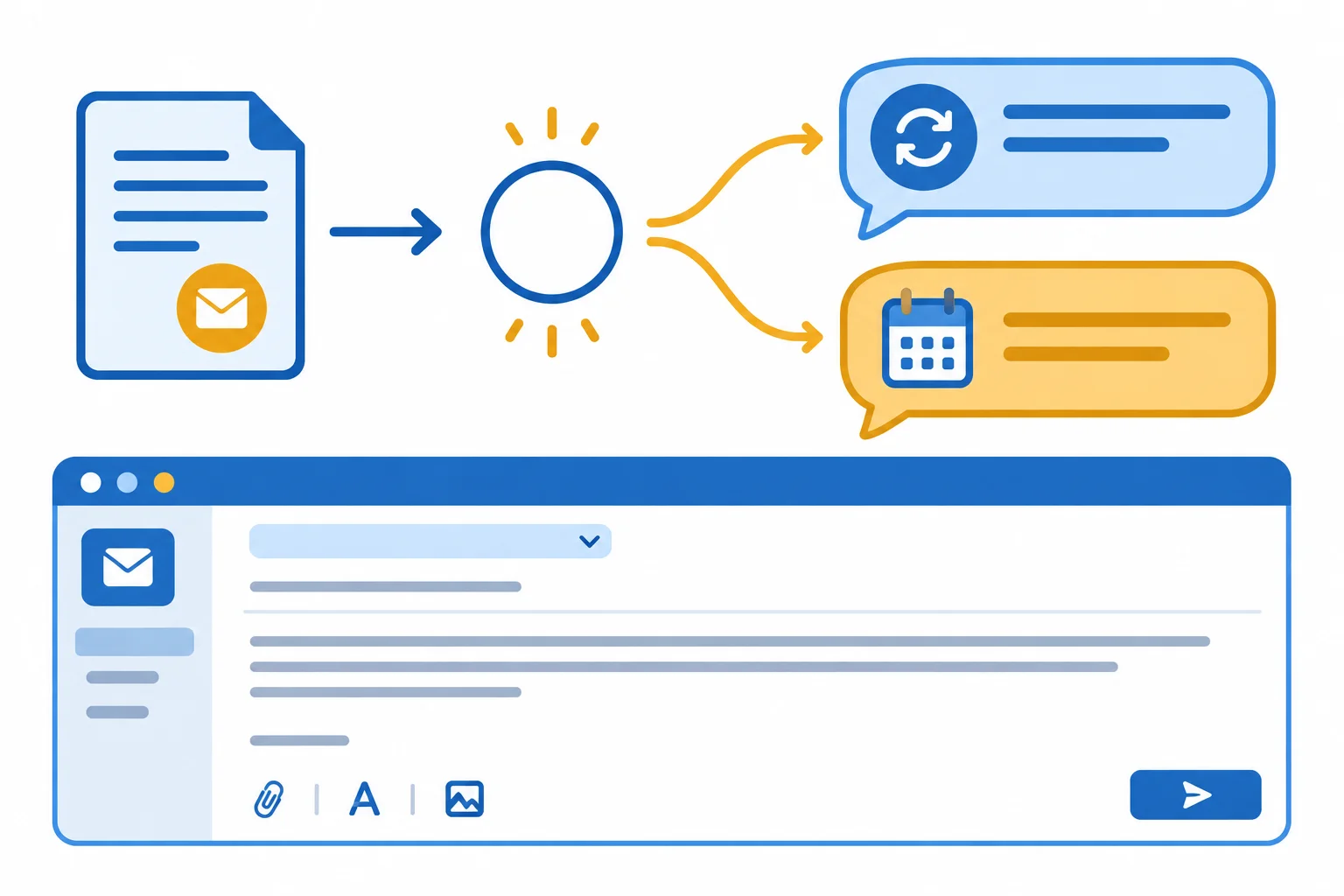 Diagrama mostra um pedido anterior, um detalhe ainda aberto e dois caminhos: pedir uma atualização do andamento ou perguntar quando haverá conclusão.