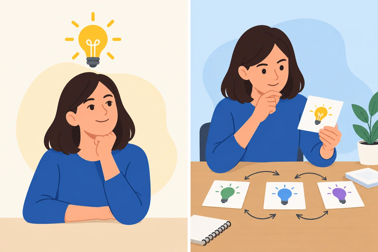 Comparação visual entre expressar uma opinião já formada e analisar opções mentalmente.