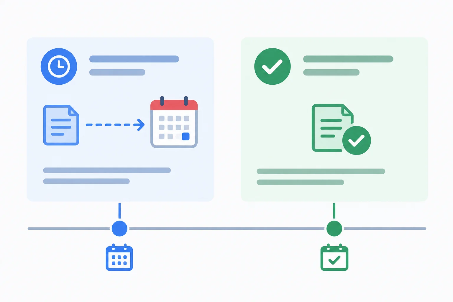 Diagrama com uma mensagem anterior contendo uma projeção e uma mensagem posterior contendo uma conclusão, ligadas por uma linha do tempo.