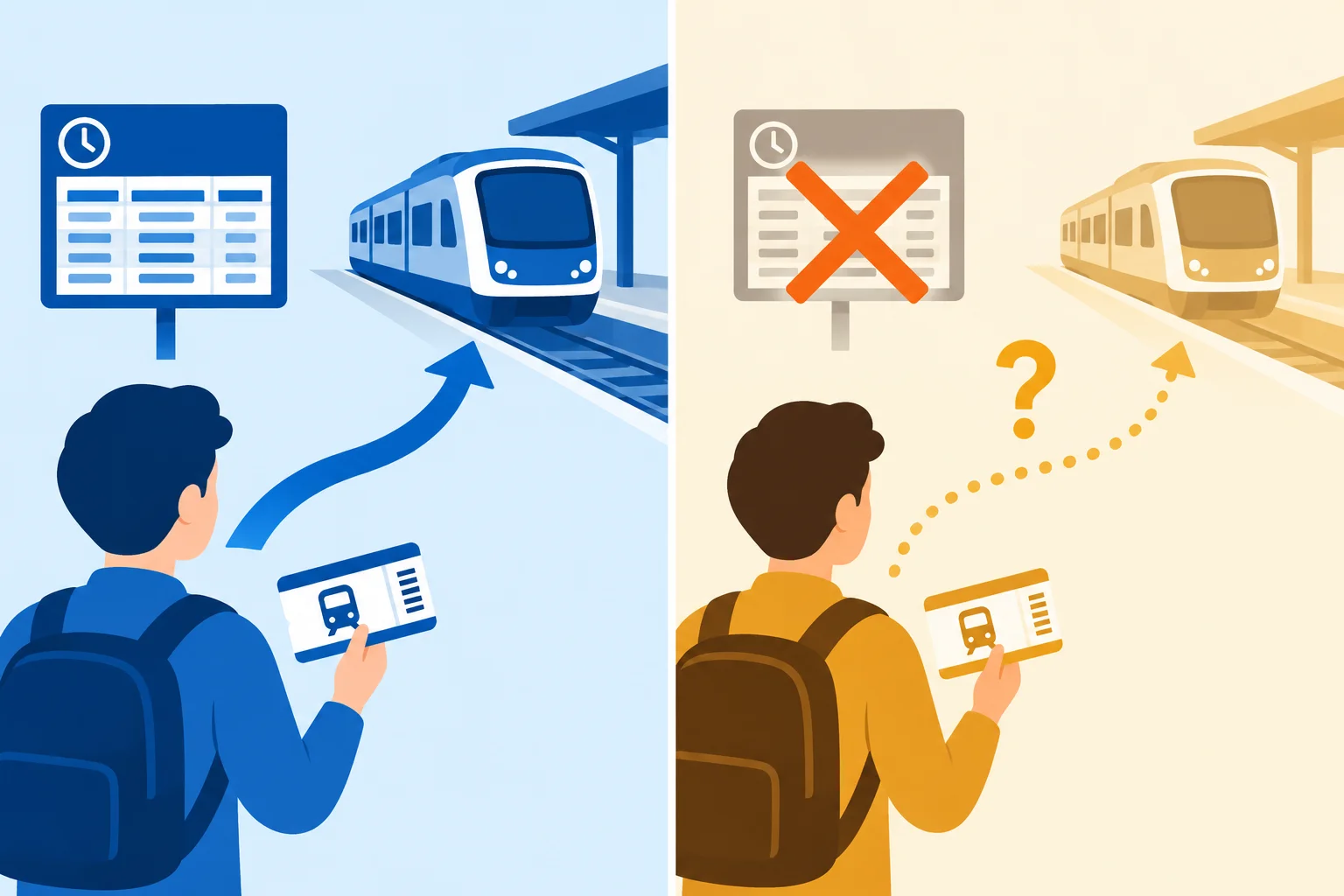 Diagrama comparando uma rota disponível com uma rota que depende de uma informação que faltava.