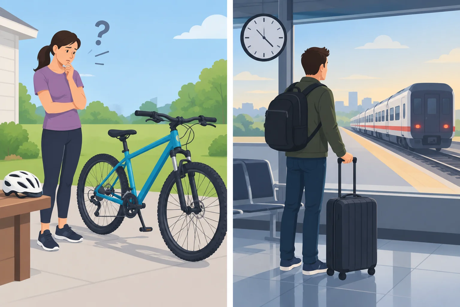 Comparação entre falta de habilidade para andar de bicicleta e falta de oportunidade para pegar um trem.